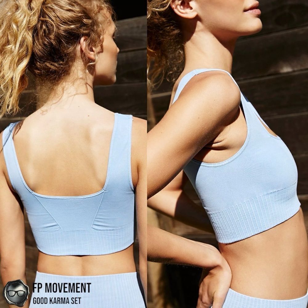 FP MOVEMENT GOOD KARMA SET: SQUARE NECK BRA + 7/8 HIGH-RISE LEGGINGS LIGHT BLUE - Picture 7 of 16
